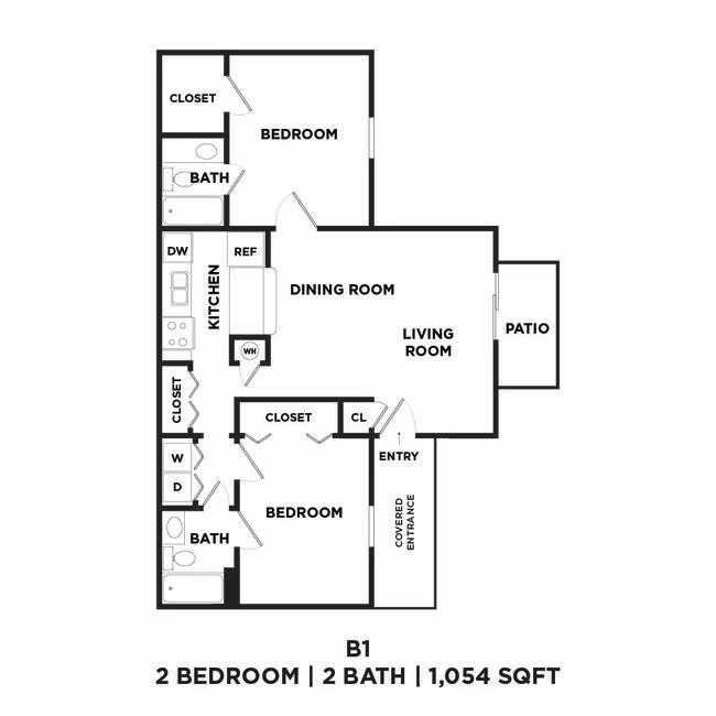 Two Bed Two Bath 1054 Sqft 11-1104 floor plan